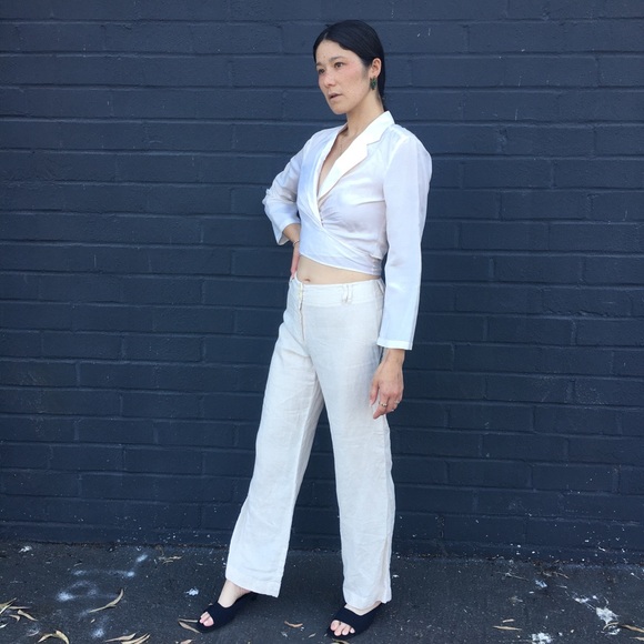 *Max Mara* Weekend Cream Linen Mid-Rise Trousers - Picture 4 of 4